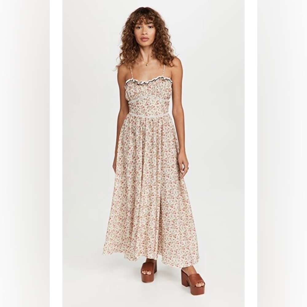 Lug Von Siga Melody Floral Linen & Cotton Midi Dress Cottagecore US 4-6